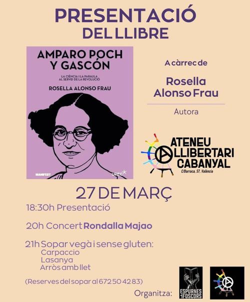 Presentació del llibre "Amparo Poch y Gascón. La ciència i la paraula al servei de la revolució" + concert + sopar